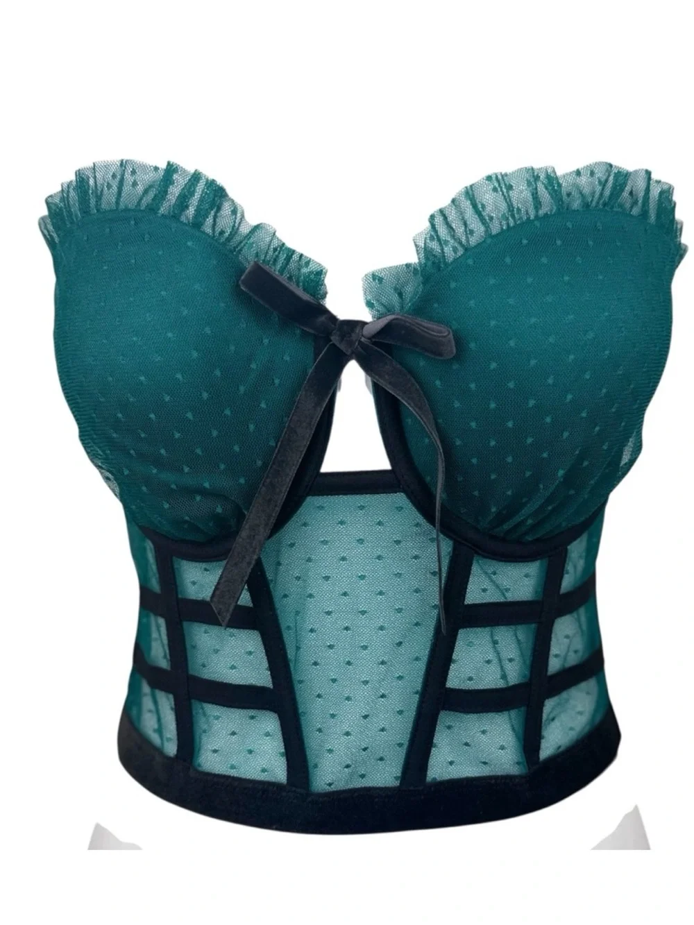 Victoria's Secret Teal Mesh Longline Bustier with Velvet Bow